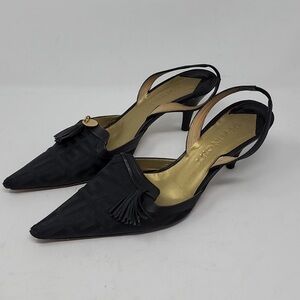 Givenchy Monogram Canvas Slingback Kitten Heel Black Size 37.5